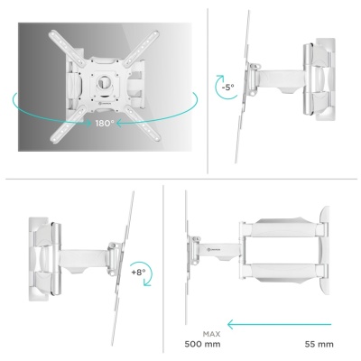 Кронштейн для телевизора Onkron M4 настенный, наклонно-поворотный, 32-65 дюйма, белый